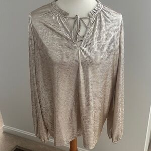 LOFT Shimmering Tie-Neck Blouse